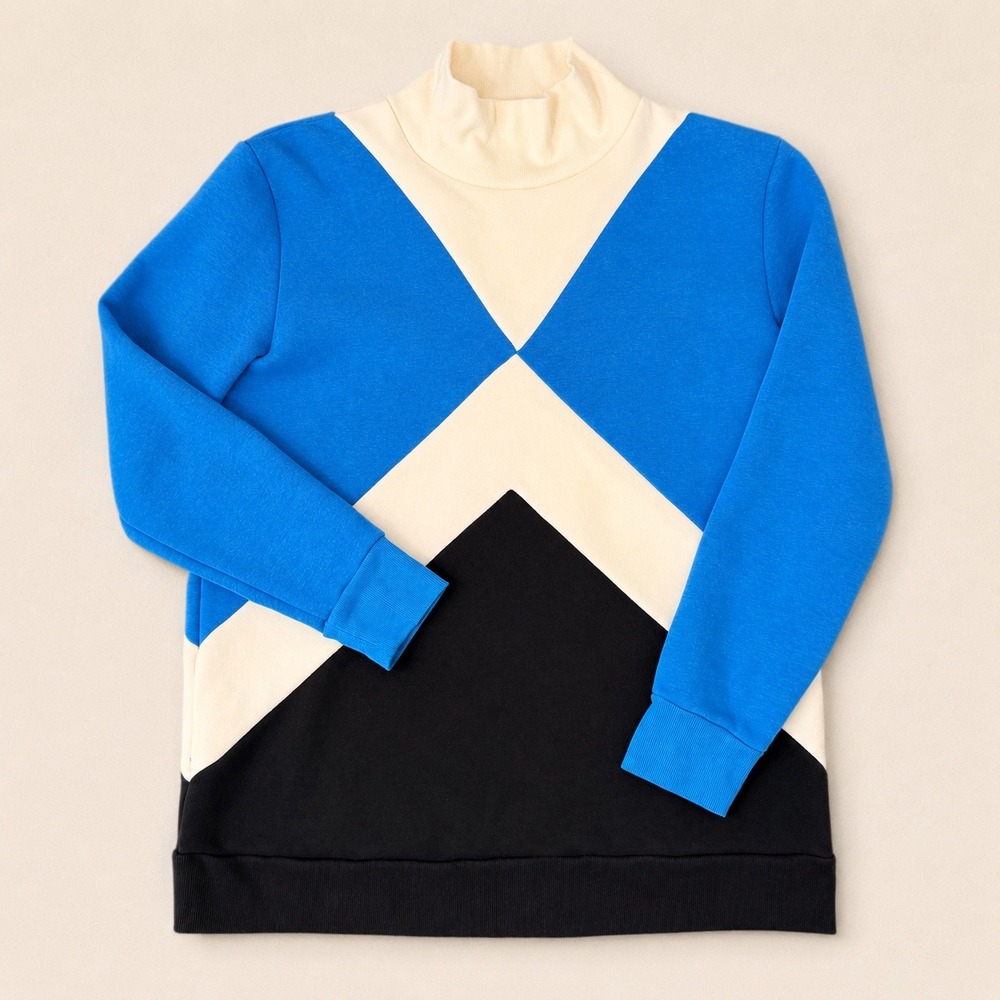 T by Talbots Mod French Terry Colorblock Mockneck Pullover (MED) Geometric Cozy‎